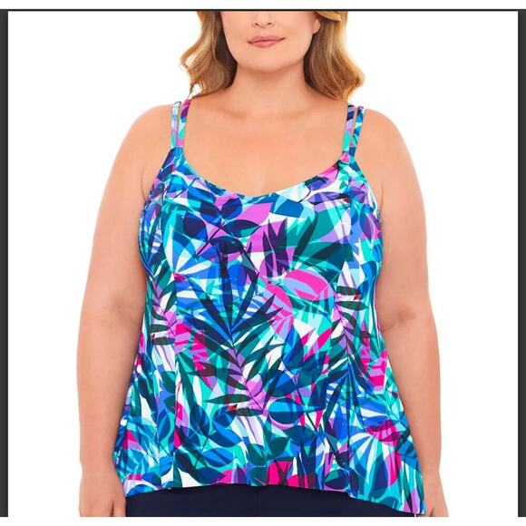 Swim Solutions Bust support Tankini Swim Top Size 16 Hi-Low Multicolor Beachwear - Picture 1 of 10